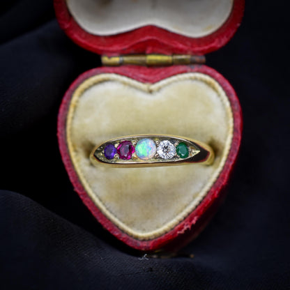 Antique Victorian Multi Gemstone Five Stone 15ct Yellow Gold Ring | Chester 1888