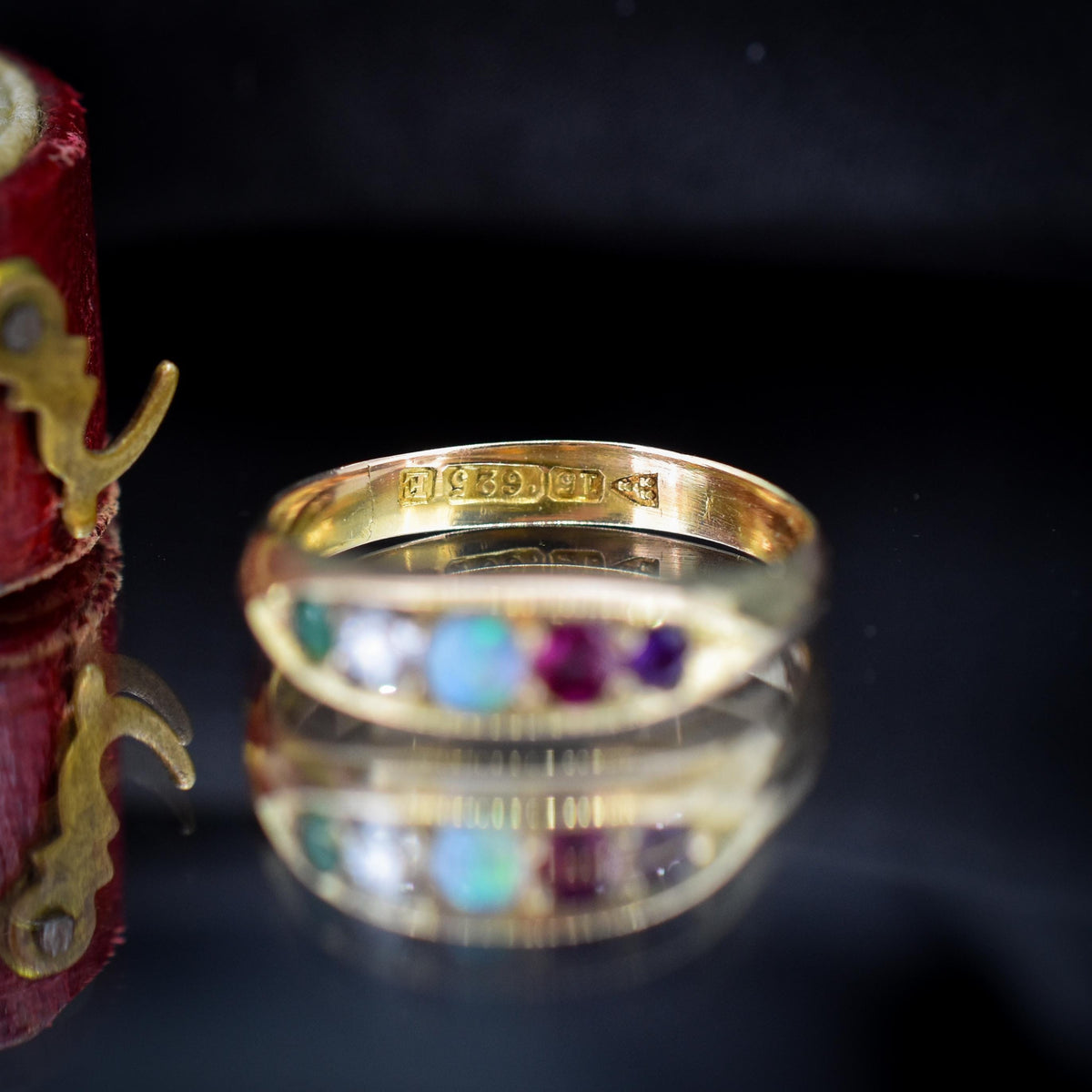 Antique Victorian Multi Gemstone Five Stone 15ct Yellow Gold Ring | Chester 1888