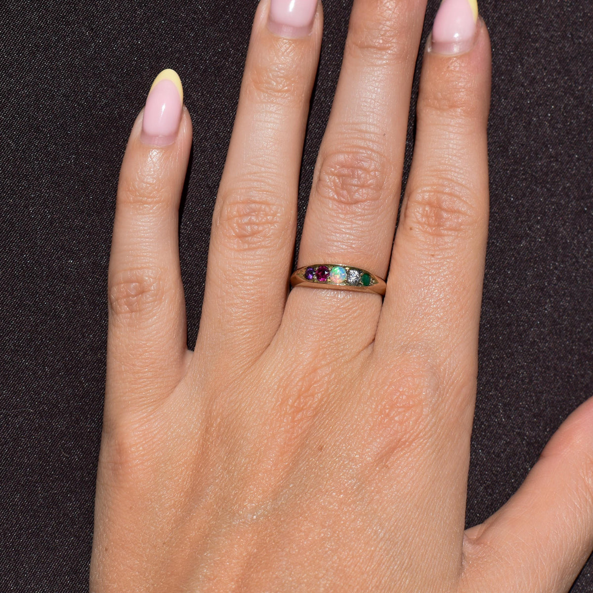 Antique Victorian Multi Gemstone Five Stone 15ct Yellow Gold Ring | Chester 1888