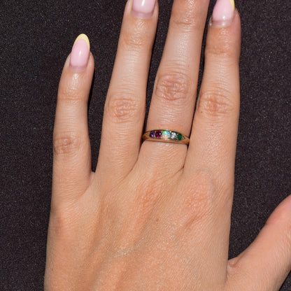 Antique Victorian Multi Gemstone Five Stone 15ct Yellow Gold Ring | Chester 1888