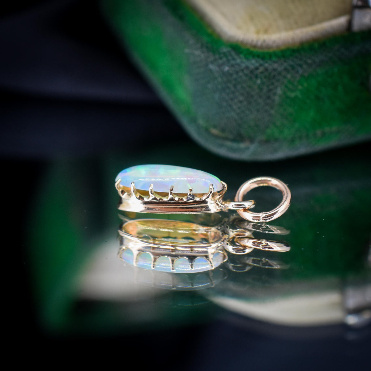 Antique 15ct Gold Natural Solid Opal Oval Charm Pendant