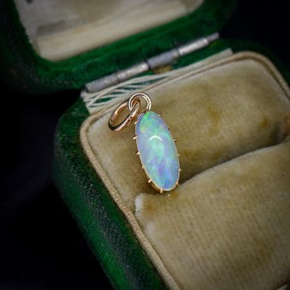 Antique 15ct Gold Natural Solid Opal Oval Charm Pendant