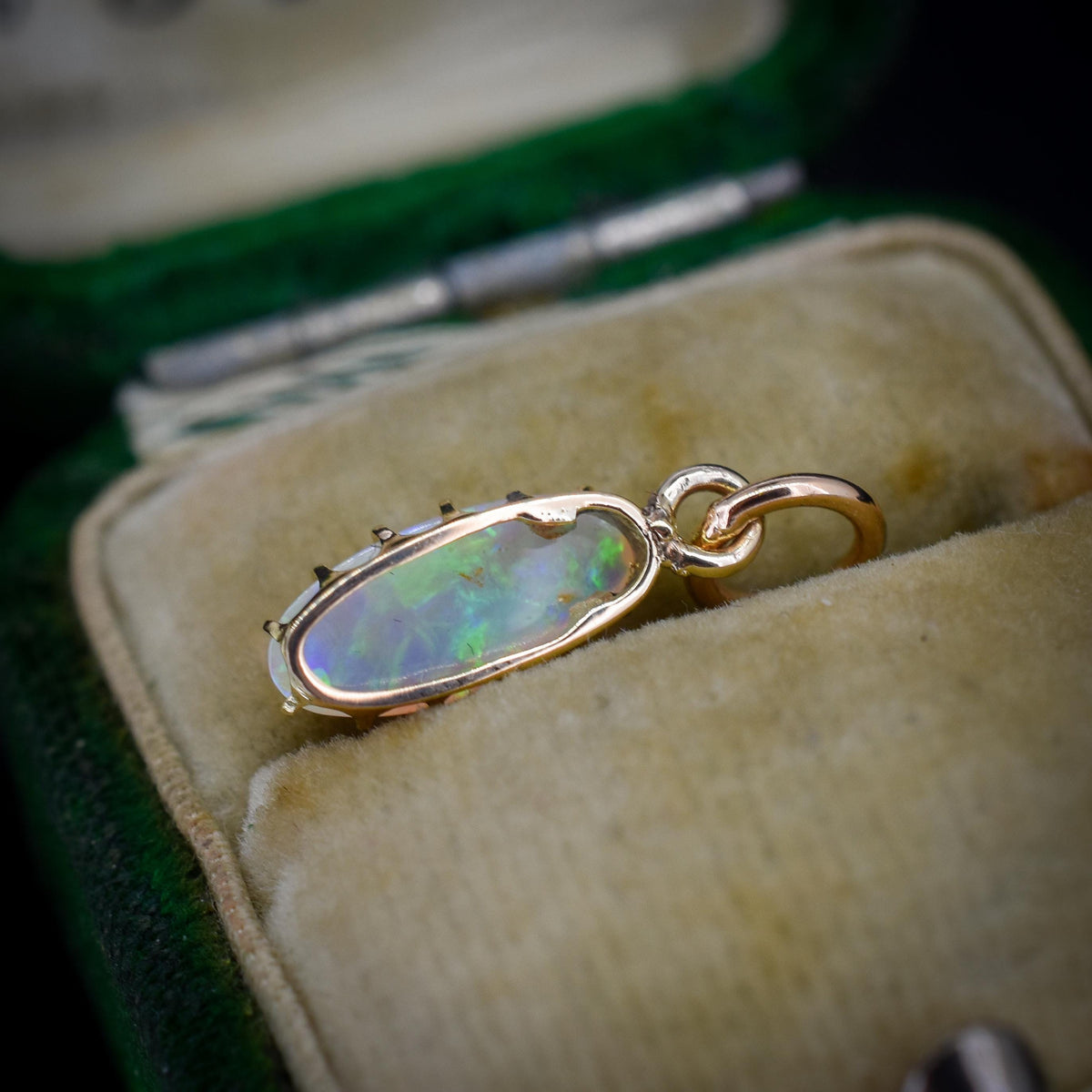 Antique 15ct Gold Natural Solid Opal Oval Charm Pendant