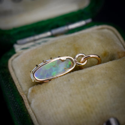 Antique 15ct Gold Natural Solid Opal Oval Charm Pendant