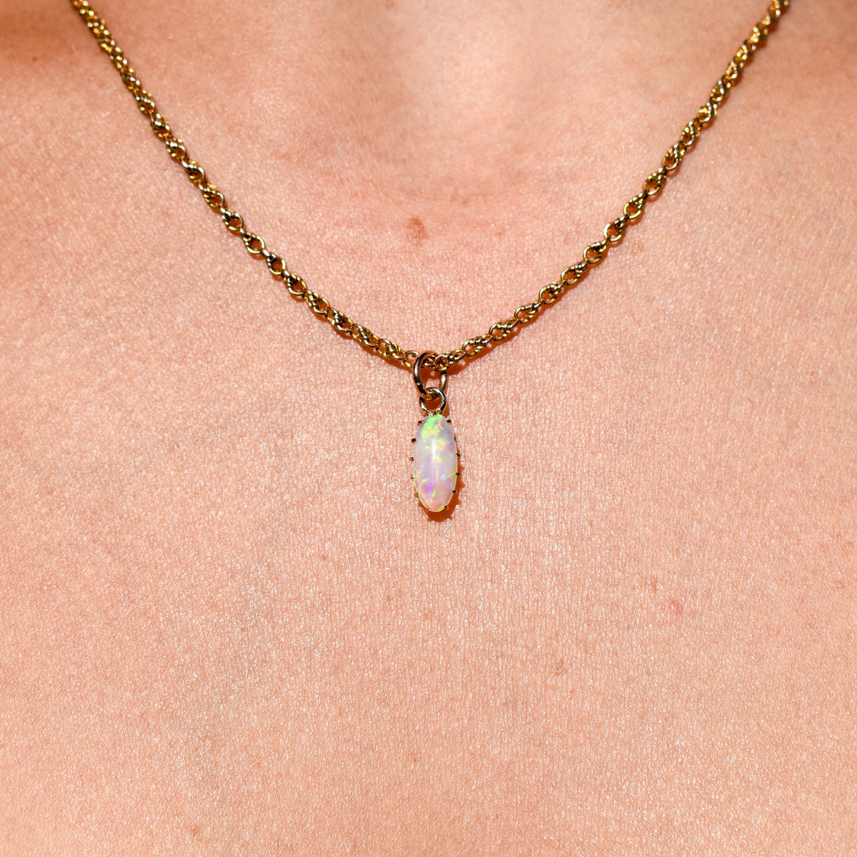 Antique 15ct Gold Natural Solid Opal Oval Charm Pendant