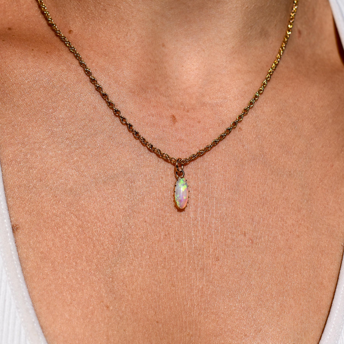 Antique 15ct Gold Natural Solid Opal Oval Charm Pendant