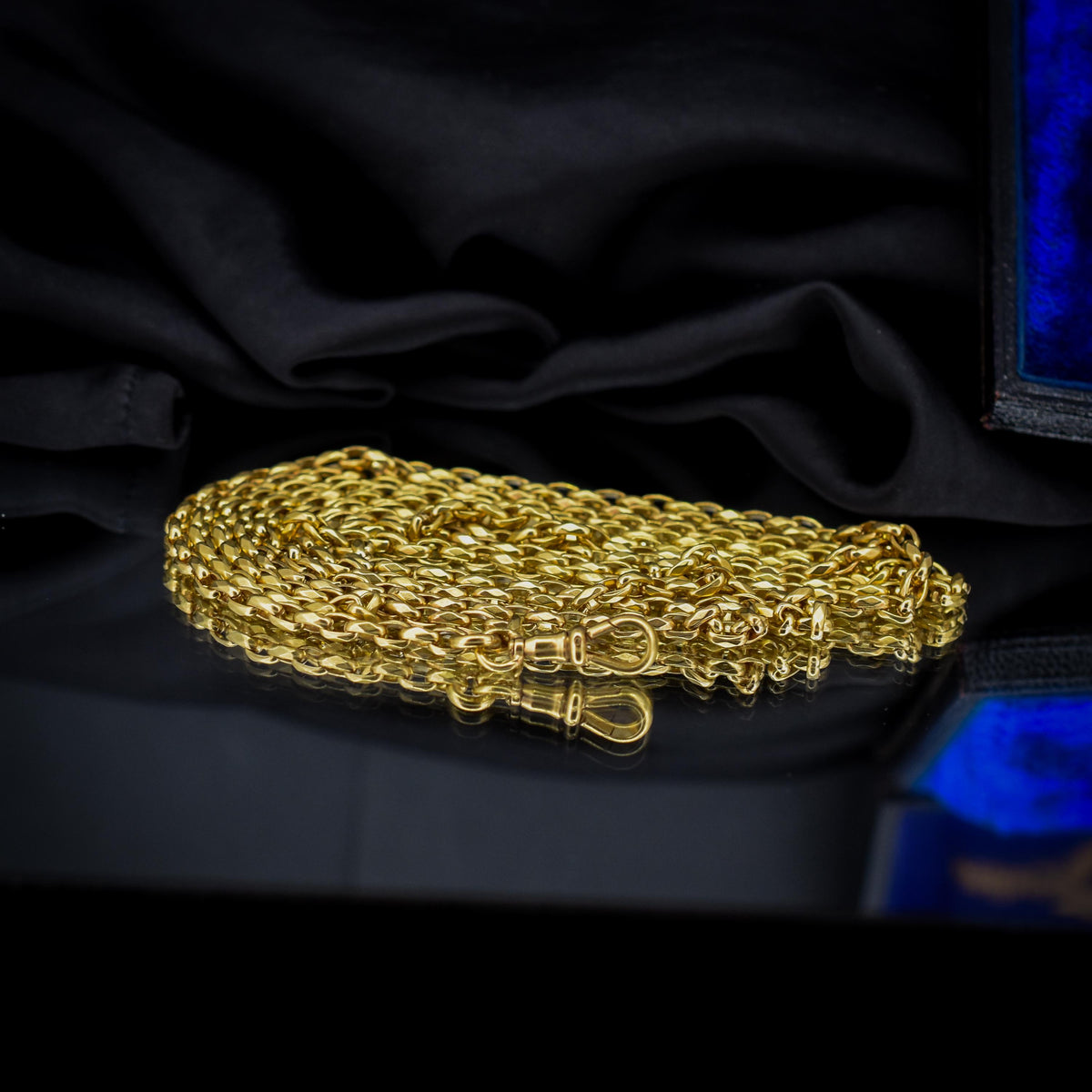 Antique 18ct Rolled Gold Faceted Belcher Link Guard Chain Necklace with Dog Clip | 56"