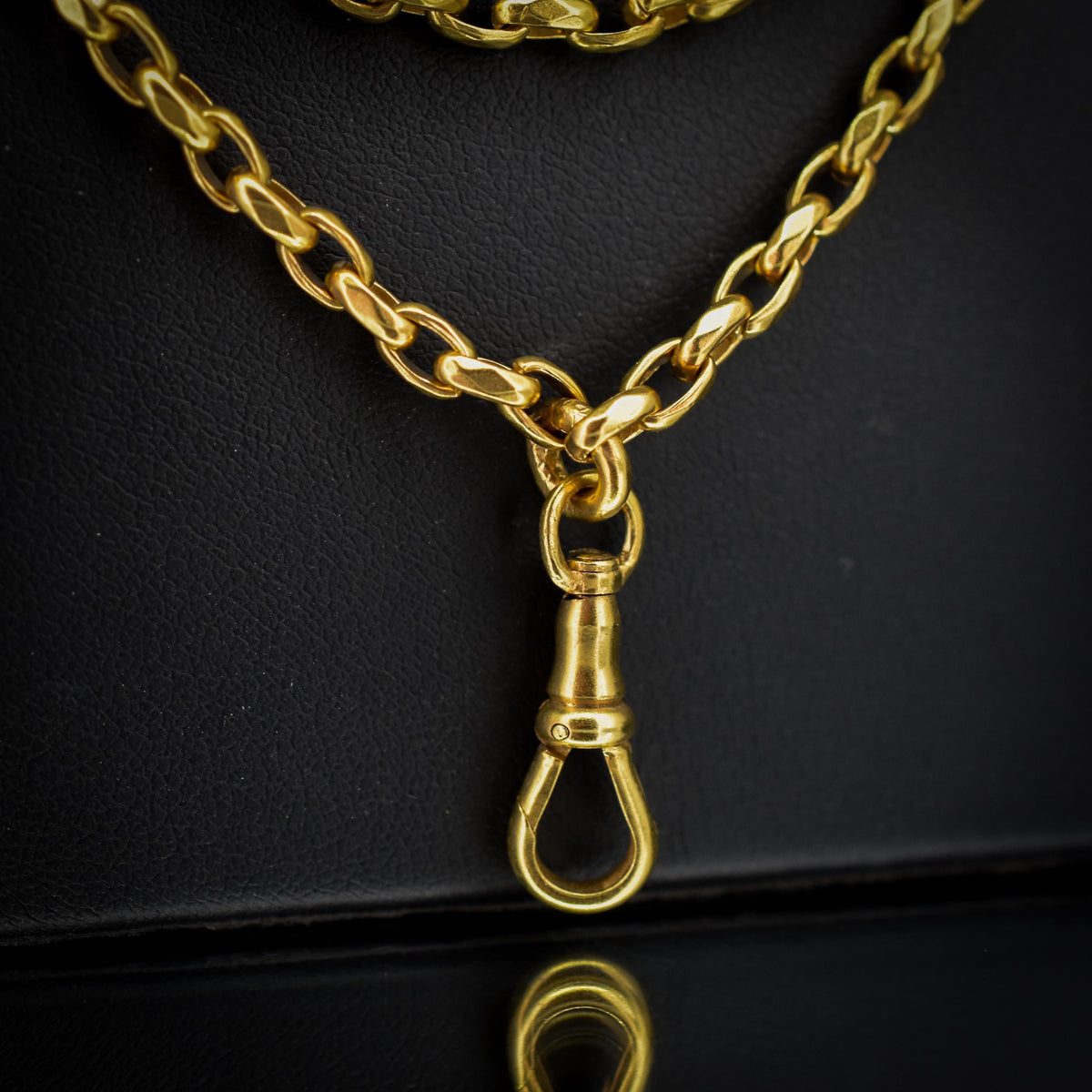 Antique 18ct Rolled Gold Faceted Belcher Link Guard Chain Necklace with Dog Clip | 56"
