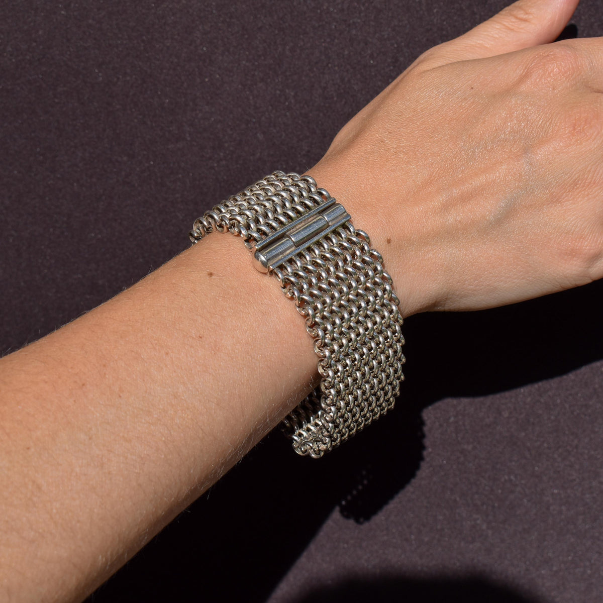 Vintage Sterling Silver Tomasz Stajszczak Poland Mesh Cuff Bracelet | 7.5"