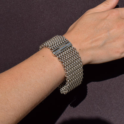 Vintage Sterling Silver Tomasz Stajszczak Poland Mesh Cuff Bracelet | 7.5"