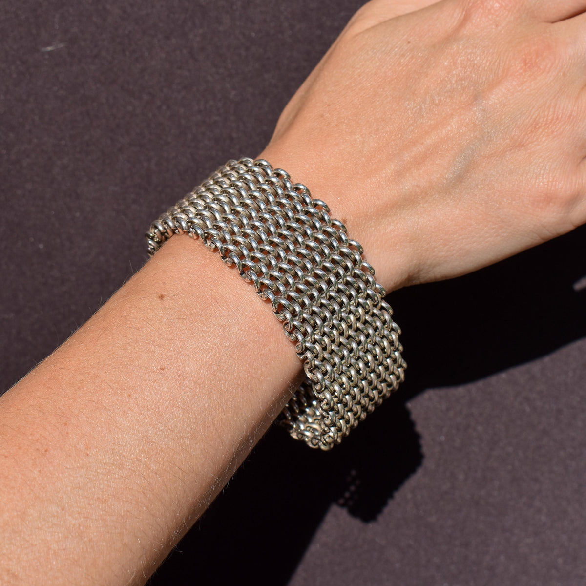 Vintage Sterling Silver Tomasz Stajszczak Poland Mesh Cuff Bracelet | 7.5"