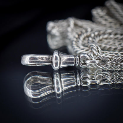 Antique Sterling Silver Flat Curb Link Long Guard Chain Necklace | 62" Length