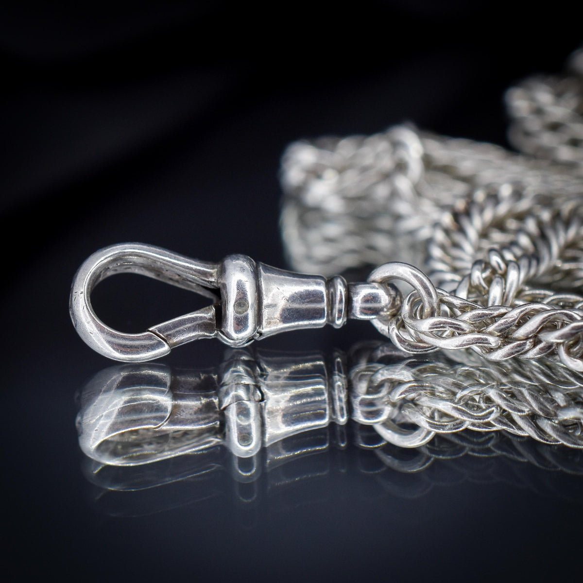 Antique Sterling Silver Flat Curb Link Long Guard Chain Necklace | 62" Length