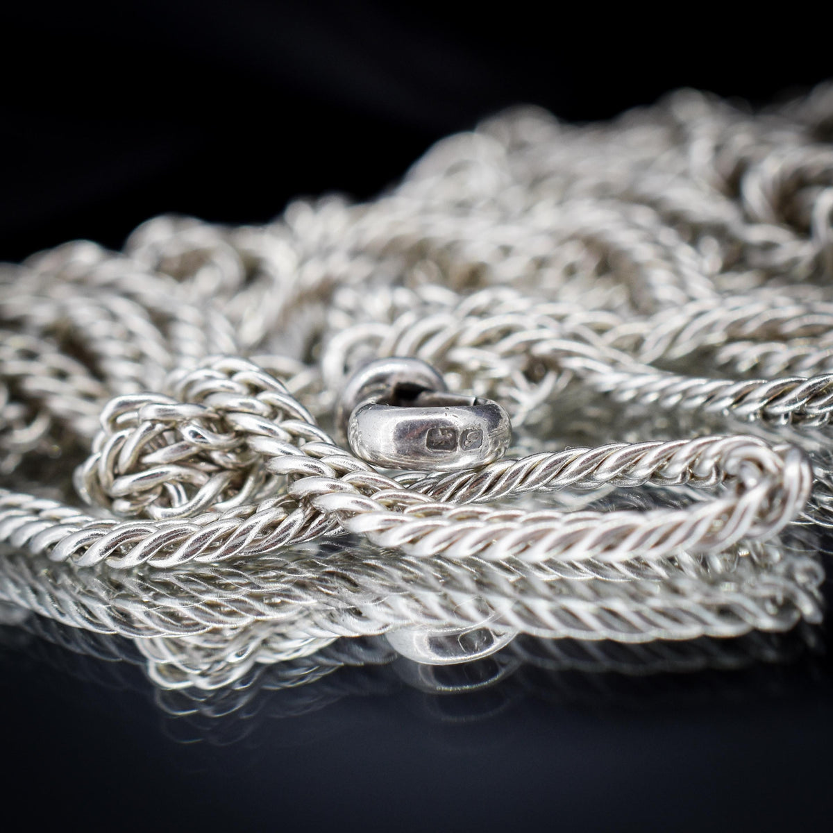 Antique Sterling Silver Flat Curb Link Long Guard Chain Necklace | 62" Length