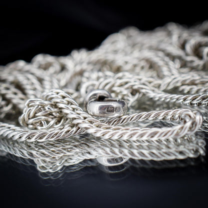 Antique Sterling Silver Flat Curb Link Long Guard Chain Necklace | 62" Length