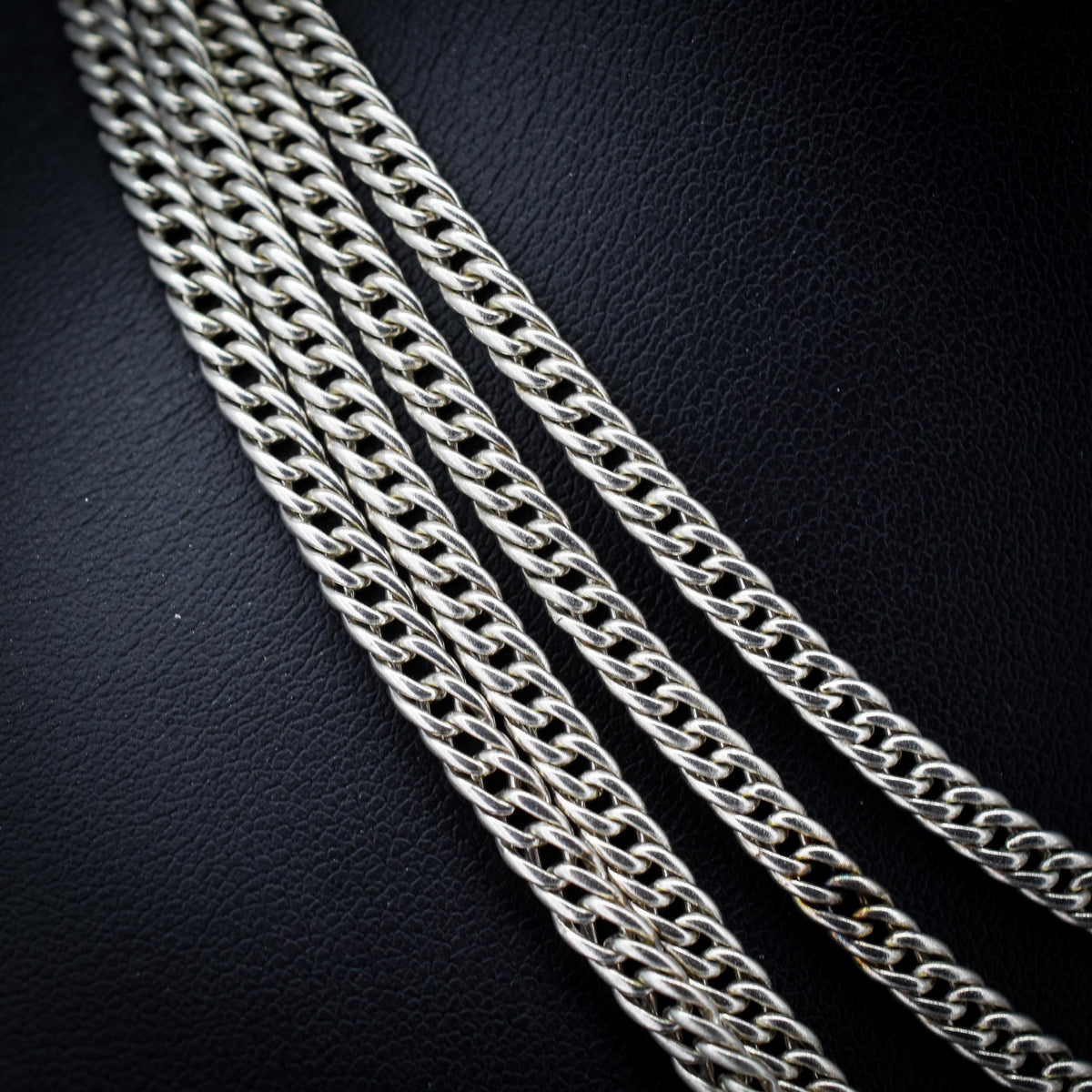 Antique Sterling Silver Flat Curb Link Long Guard Chain Necklace | 62" Length