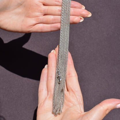 Antique Sterling Silver Flat Curb Link Long Guard Chain Necklace | 62" Length