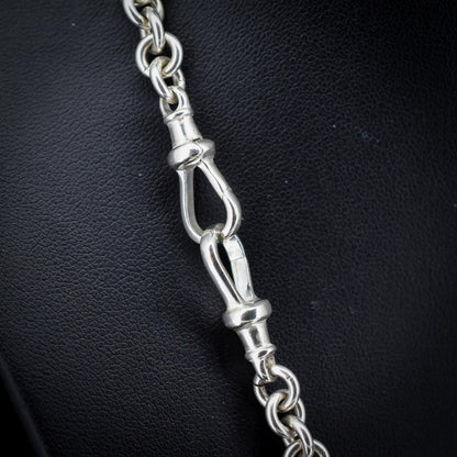 Vintage Sterling Silver Rolo Round Link Watch Chain Necklace with T-Bar and Dog Clips – 21"