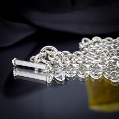 Vintage Sterling Silver Rolo Round Link Watch Chain Necklace with T-Bar and Dog Clips – 21"