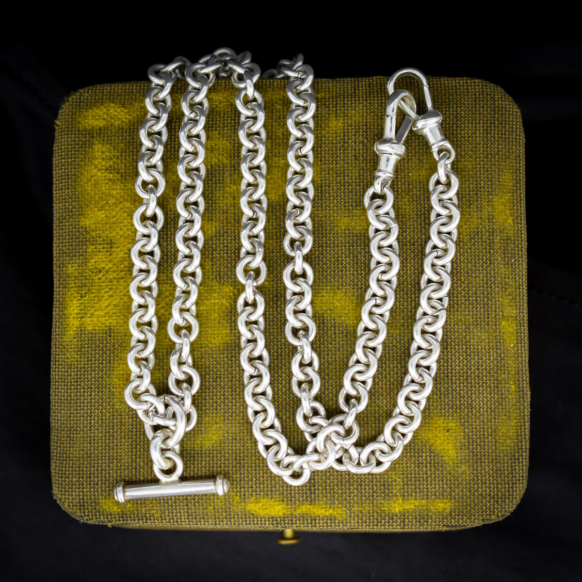 Vintage Sterling Silver Rolo Round Link Watch Chain Necklace with T-Bar and Dog Clips – 21"