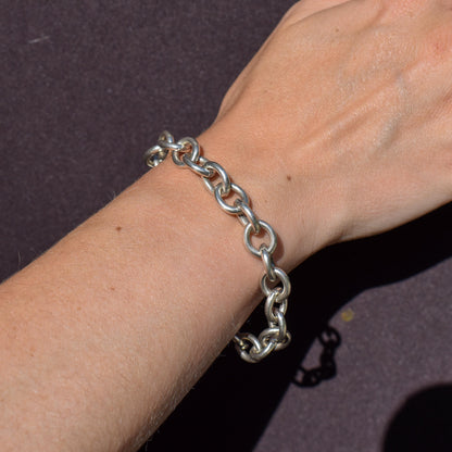Vintage Sterling Silver Oval Cable Link Bracelet with Bolt Ring | 7.5"