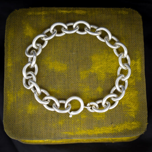 Vintage Sterling Silver Oval Cable Link Bracelet with Bolt Ring | 7.5"