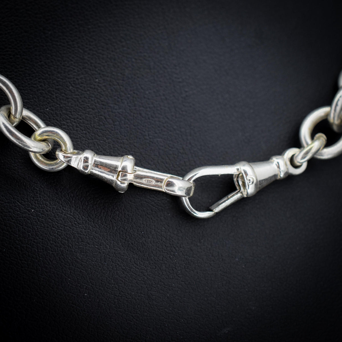 Vintage 51g Silver Oval Cable Link Chain Necklace with Double Dog Clip | 17.5"