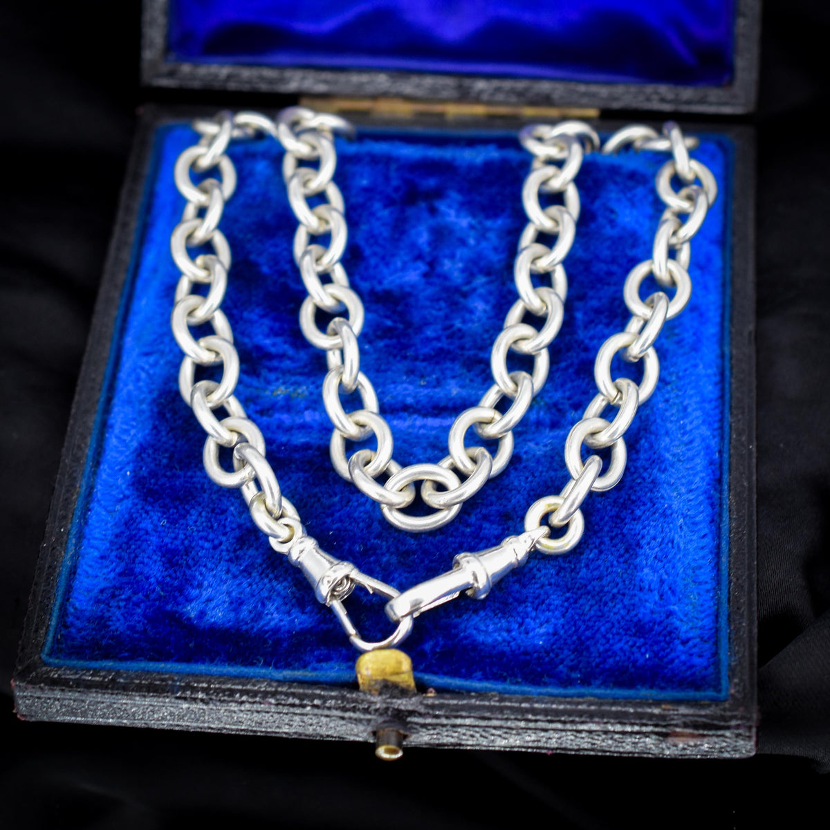 Vintage 51g Silver Oval Cable Link Chain Necklace with Double Dog Clip | 17.5"