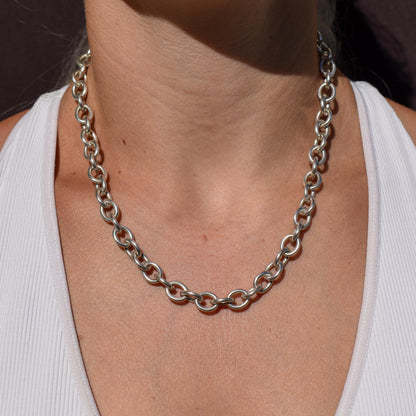 Vintage 51g Silver Oval Cable Link Chain Necklace with Double Dog Clip | 17.5"