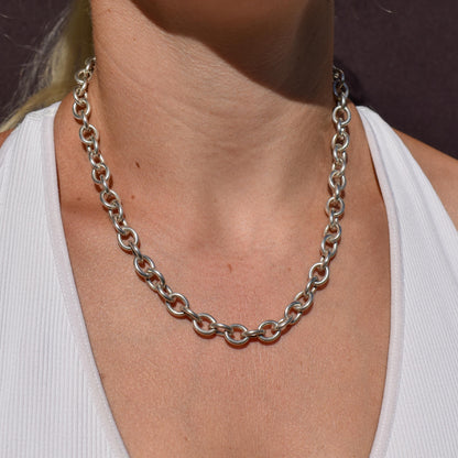 Vintage 51g Silver Oval Cable Link Chain Necklace with Double Dog Clip | 17.5"