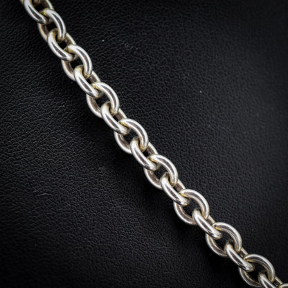 Vintage Sterling Silver Oval Cable Link Watch Chain Necklace with T-Bar and Dog Clips – 17"