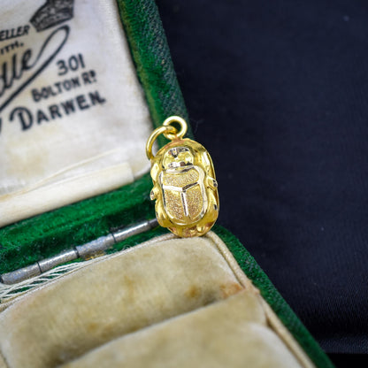 Vintage Egyptian Scarab Beetle 18ct Yellow Gold Charm Pendant
