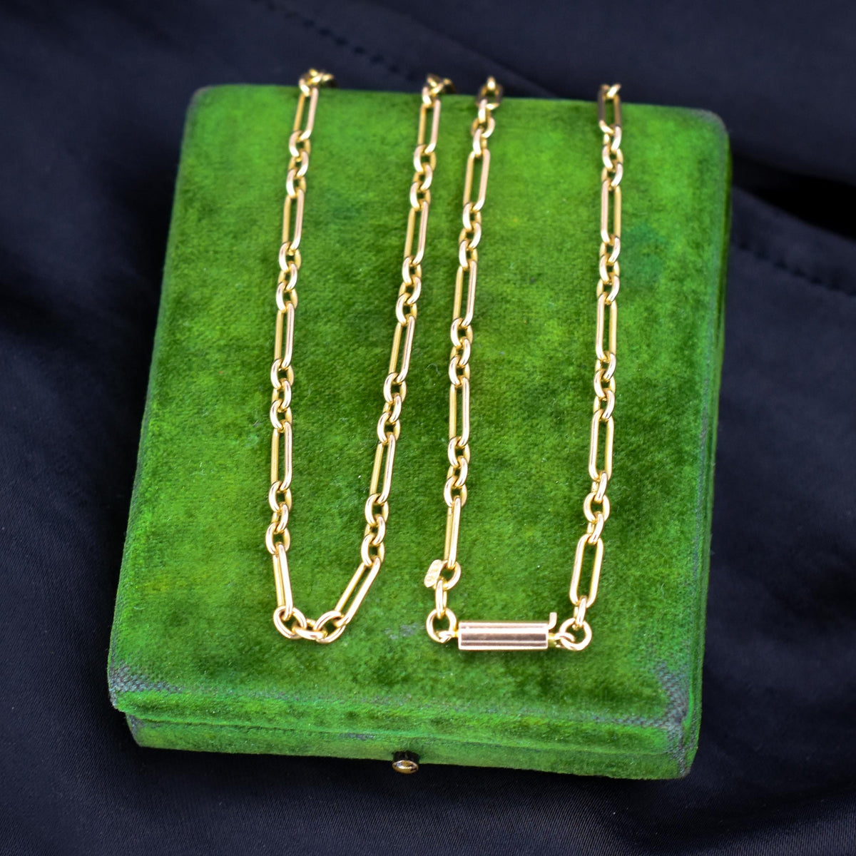 Antique 15ct Gold Paperlink Trombone Chain Necklace with Barrel Clasp | 18.5" Length