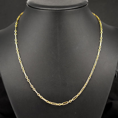 Antique 15ct Gold Paperlink Trombone Chain Necklace with Barrel Clasp | 18.5" Length