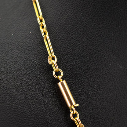 Antique 15ct Gold Paperlink Trombone Chain Necklace with Barrel Clasp | 18.5" Length