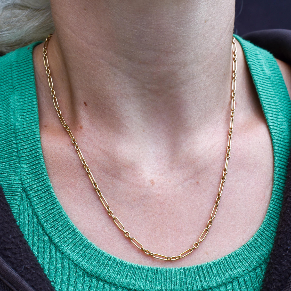 Antique 15ct Gold Paperlink Trombone Chain Necklace with Barrel Clasp | 18.5" Length