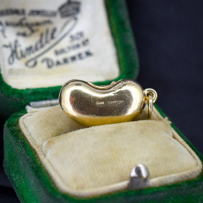 Vintage 9ct Yellow Gold Lucky Bean Charm Pendant | London 1965