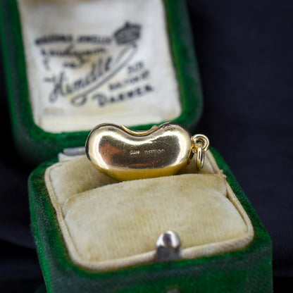 Vintage 9ct Yellow Gold Lucky Bean Charm Pendant | London 1965