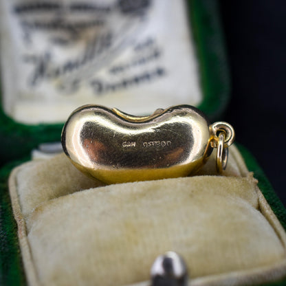 Vintage 9ct Yellow Gold Lucky Bean Charm Pendant | London 1965