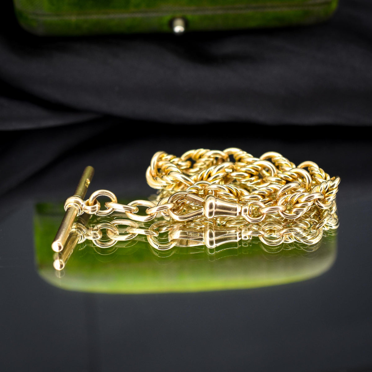 Antique Chunky Love Knot 9ct Yellow Gold Chain Bracelet with T-bar | 8"