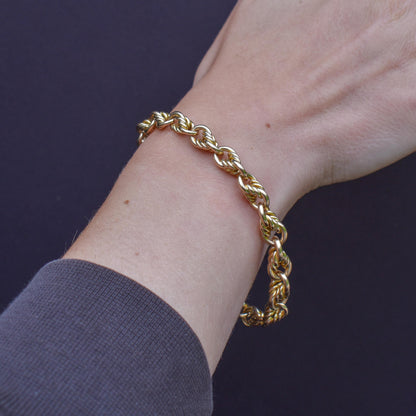 Antique Chunky Love Knot 9ct Yellow Gold Chain Bracelet with T-bar | 8"