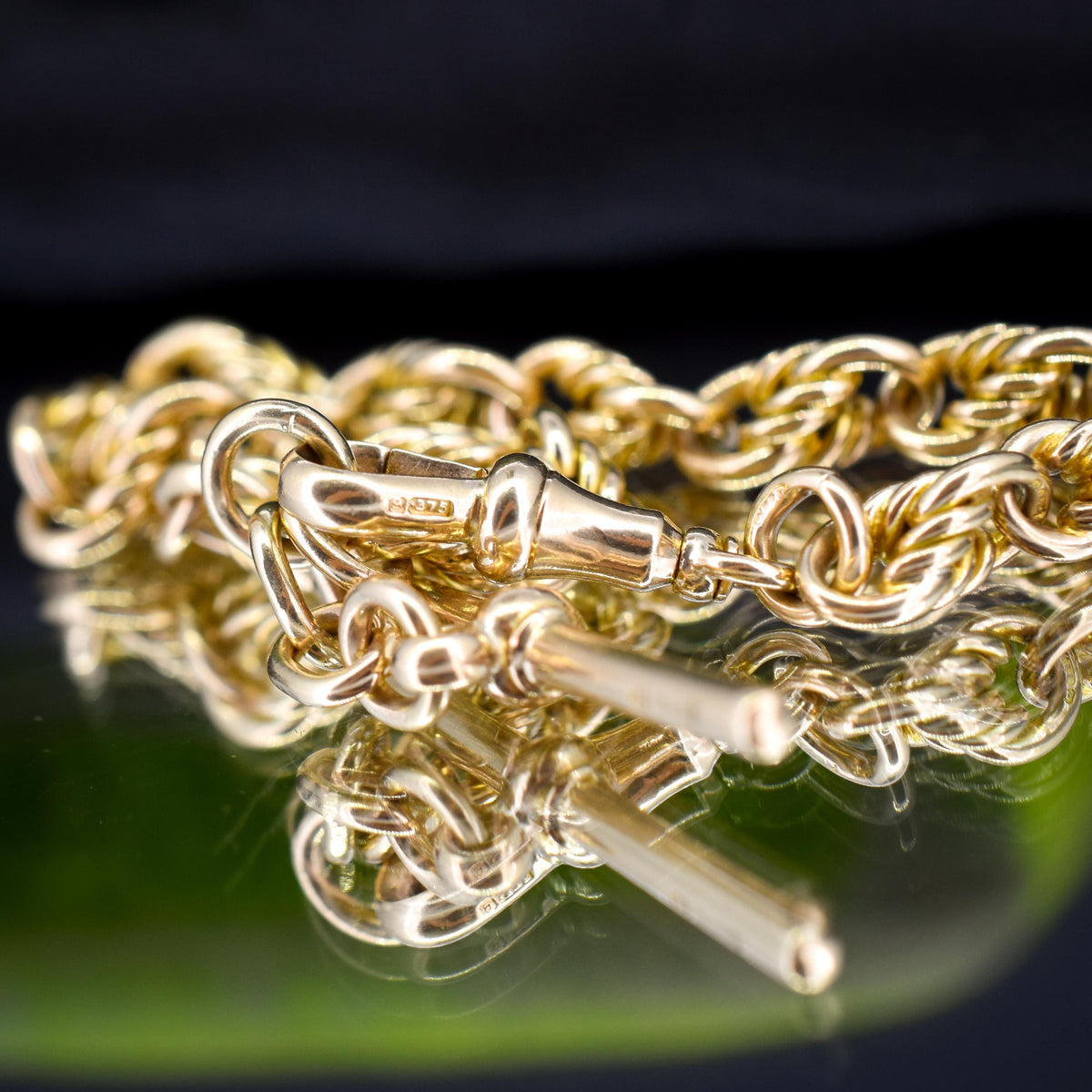 Antique Chunky Love Knot 9ct Yellow Gold Chain Bracelet with T-bar | 8"