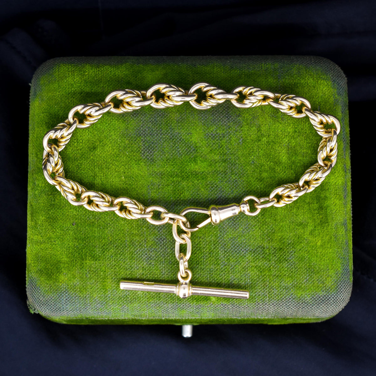 Antique Chunky Love Knot 9ct Yellow Gold Chain Bracelet with T-bar | 8"