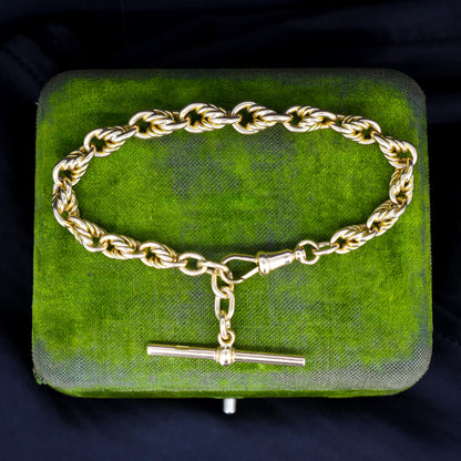 Antique Chunky Love Knot 9ct Yellow Gold Chain Bracelet with T-bar | 8"