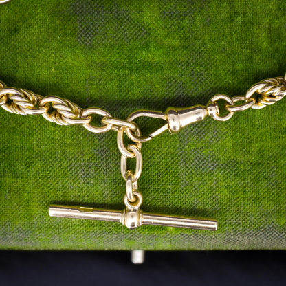 Antique Chunky Love Knot 9ct Yellow Gold Chain Bracelet with T-bar | 8"