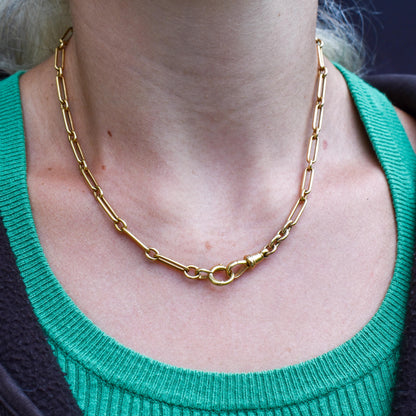 Antique '1911' 18ct Yellow Gold Trombone Chain Necklace | 16.5"