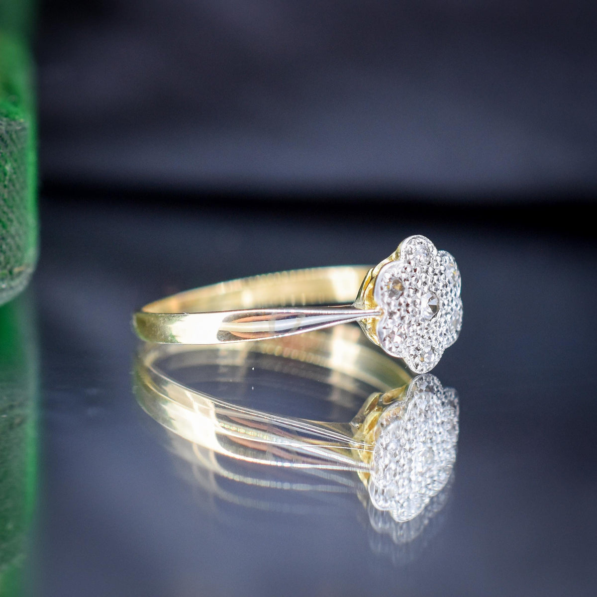 Antique Diamond Cluster Daisy 18ct Yellow Gold Ring