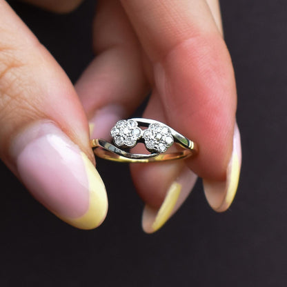 Antique Diamond Cluster Flower Daisy 18ct Gold Double Twist Ring