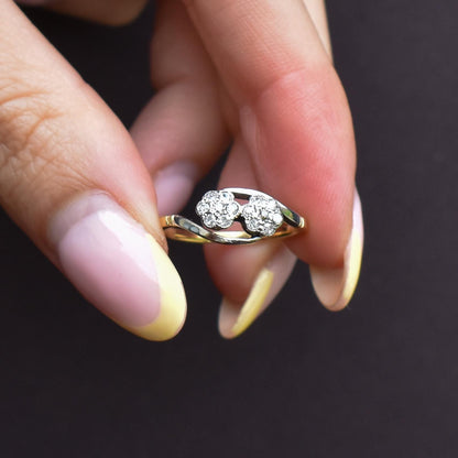 Antique Diamond Cluster Flower Daisy 18ct Gold Double Twist Ring