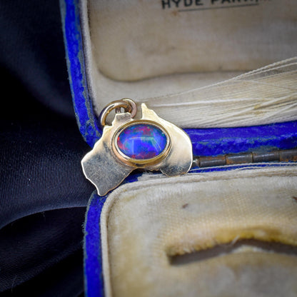 Antique Black Opal Triplet 9ct Gold Australia Travel Charm Pendant
